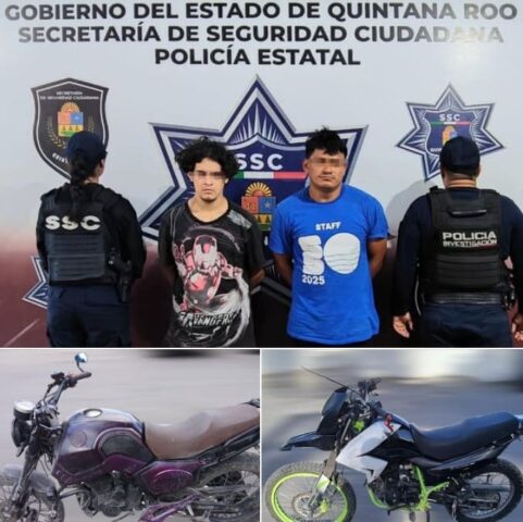 Pair caught riding stolen motorcycles and found with stolen cell phones arrested from Cancun street