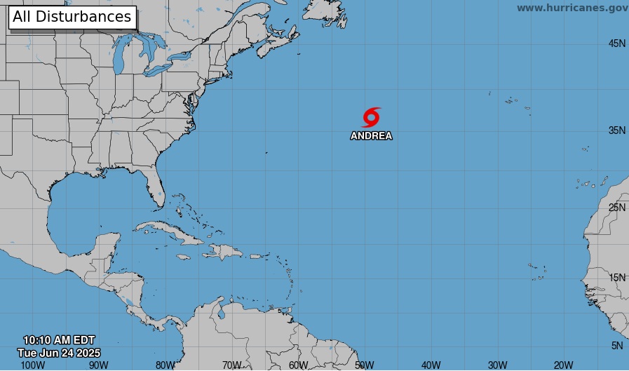 Tropical Storm Andera develops as first named storm of the Atlantic hurricane season