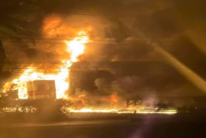 Semi pulls down high voltage lines and catches fire leaving PDC residents without power