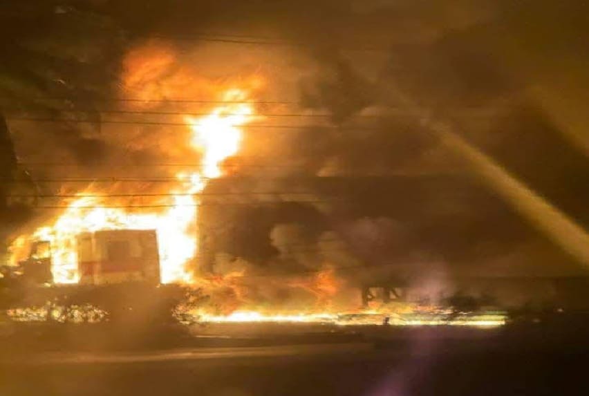 Semi pulls down high voltage lines and catches fire leaving PDC residents without power