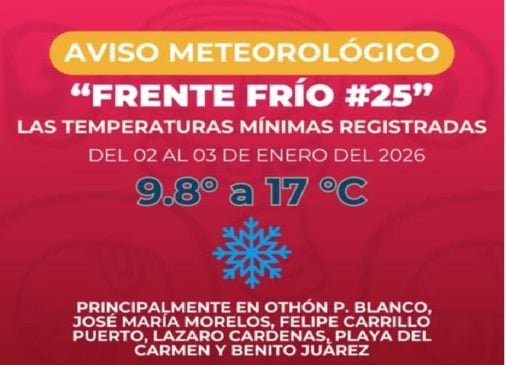 Riviera Maya thermometer dips below 10C (50F) from cold front 25