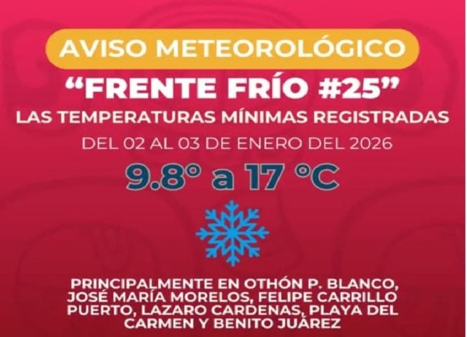 Riviera Maya thermometer dips below 10C (50F) from cold front 25