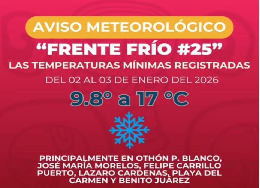 Riviera Maya thermometer dips below 10C (50F) from cold front 25