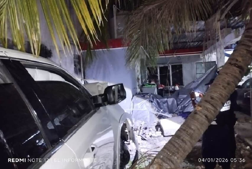 Driver abandons pickup after driving it through private property